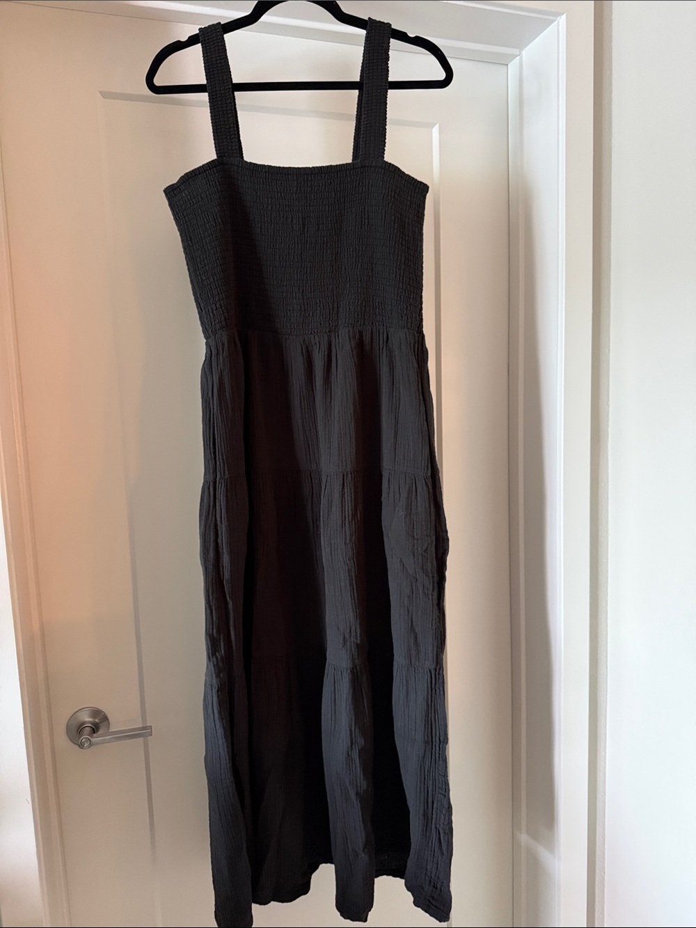 Quince Black Smocked Strap Maxi Dress